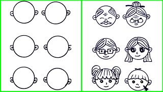 How to Turn Circle into Family faces Drawing | easy | #SGartroom #Shorts