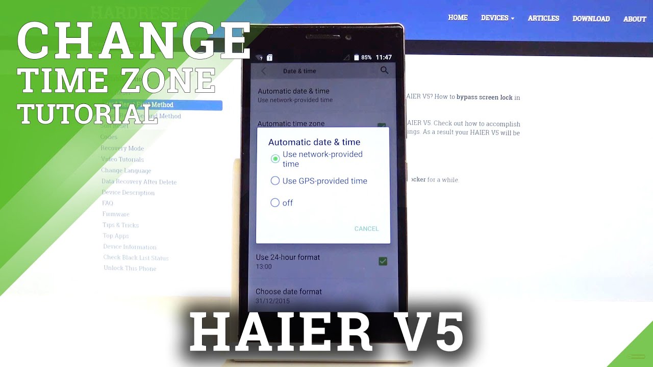 Как настроить дату и время на HAIER V5 - изменить часовой пояс / выбрать дату