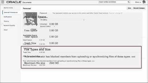 Setting User Preferences in Oracle Documents Cloud Service