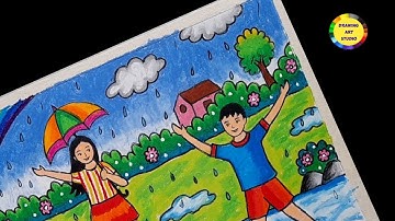 Rainy Season Drawing | Rainy Day Drawing | How To Draw Rainy Day  Drawing | Monsoon Drawing