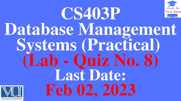 CS403P Database Management Systems Lab - Quiz No. 8 solution 2023 | CS403P Lab Quiz 8 | #cs403p