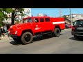 5x Ukrainian fire trucks return to station with blue lights