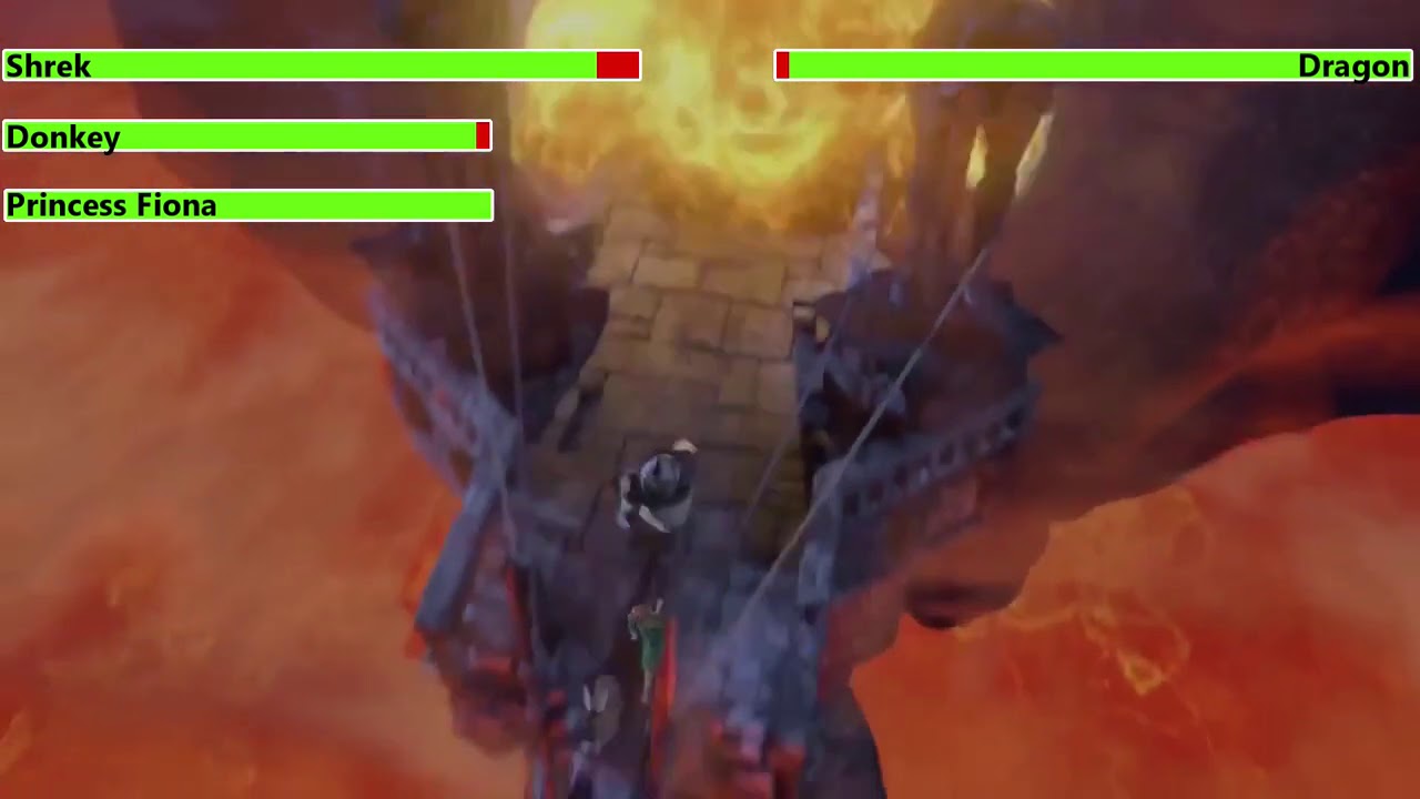 Shrek (2001) Dragon's Keep Scene with healthbars