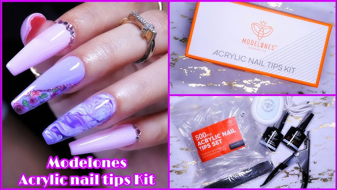 Modelones Nail Tips and Glue Gel Kit, Gel x Nail Kit 4 in 1 Nail Glue Gel,  Ultra-Portable LED Nail Lamp, with 500Pcs Coffin Nail, Nail Prep Dehydrate,  and DIY Nail Art