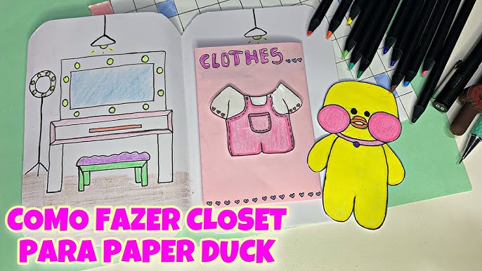 Pato Lalafanfan Azul Paper Duck de pelúcia com roupas e acessórios con