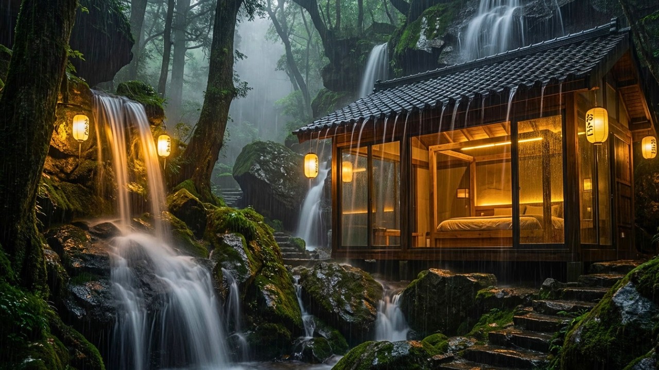 Gentle Cozy Cabin Rain Ambience in the Forest for Deep Sleep, Insomnia & Stress Relief
