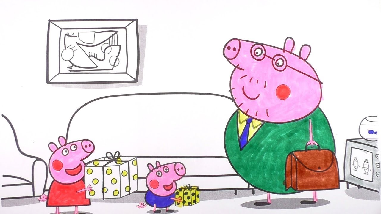 Peppa Pig Father's Day Coloring Book Pages Learn Colors for Children ...