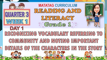 READING AND LITERACY 1 QUARTER 3 WEEK 1 DAY 1 RECOGNIZING VOCABULARY REFERRING TO COMMUNITY