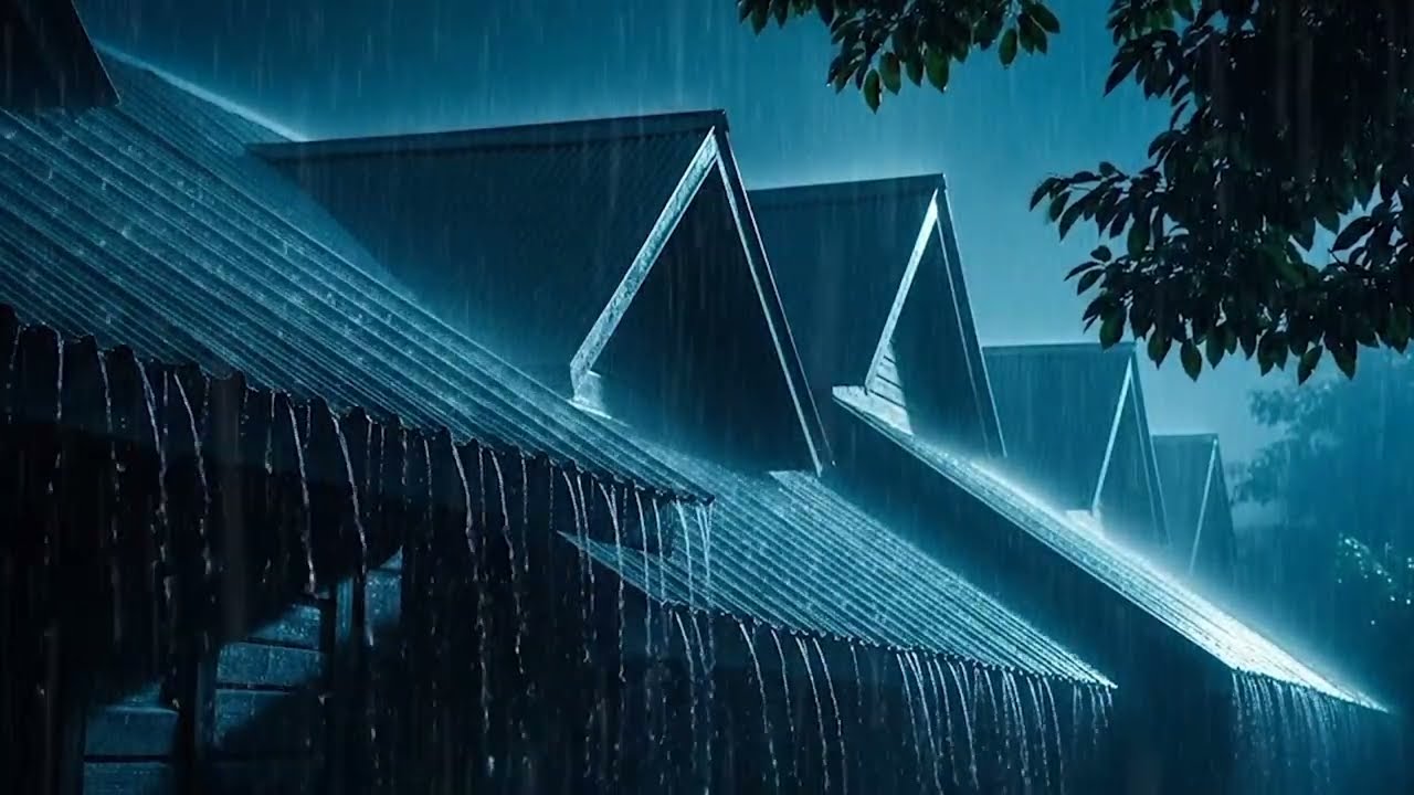 Fall Asleep Quickly with Heavy Rain & Thunder on Tin Roof in Dark Woods