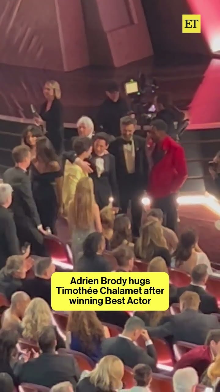 Timothée Chalamet congratulates Adrien Brody after his Best Actor win at the #Oscars. #oscars2025