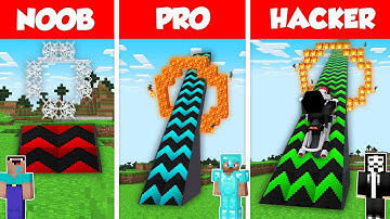EXTREME BIKE TRAMPOLINE HOUSE BUILD CHALLENGE - NOOB vs PRO vs HACKER / Minecraft Battle Animation