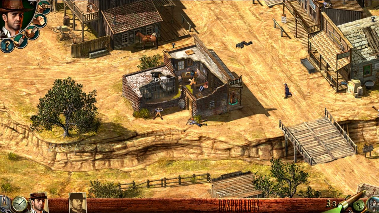 Kill Jail enemies in easy way in Desperados 1 Wanted Dead or Alive Demo Mission. Run to call enemy.