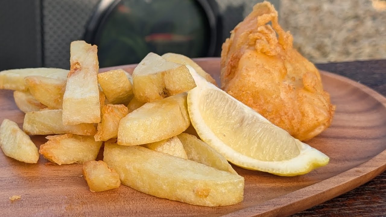 Fish and chips cooked on Trangia 27