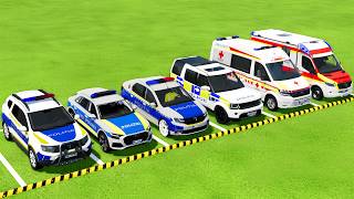 TRANSPORTING ALL POLICE CARS & AMBULANCE EMERGENCY VEHICLES WITH MAN TRUCKS ! Farming Simulator 25