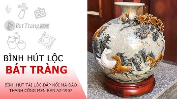 Bình hút tài lộc đắp nổi mã đáo thành công men rạn Az-1907