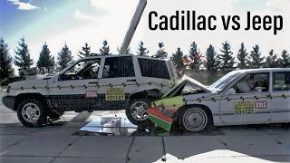 Cadillac Deville vs Jeep Grand Cherokee Crash test - Car to car - sedan vs SUV