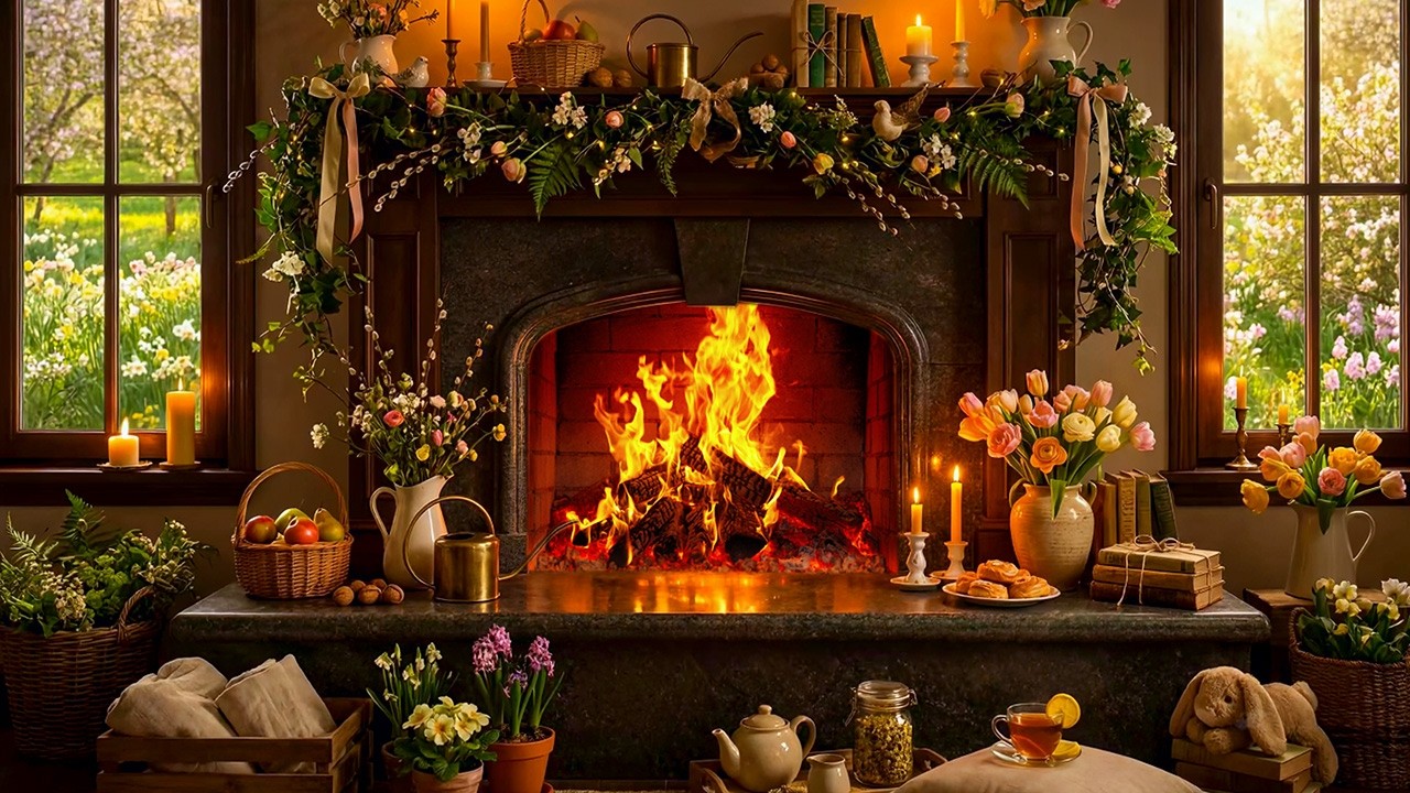 You’re Sitting by a Warm Fireplace in a Cozy Spring Cottage 🔥🌸 Relaxing Evening