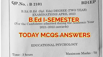 TNTEU B.Ed I-SEMESTER: TODAY MCQS ANSWER EDUCATIONAL PSYCHOLOGY