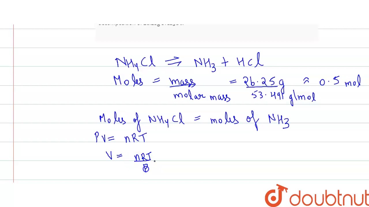 What Volume Of Nh 3 G At 27 C And 1atm Pressure Will Be Obtained By Therma Youtube