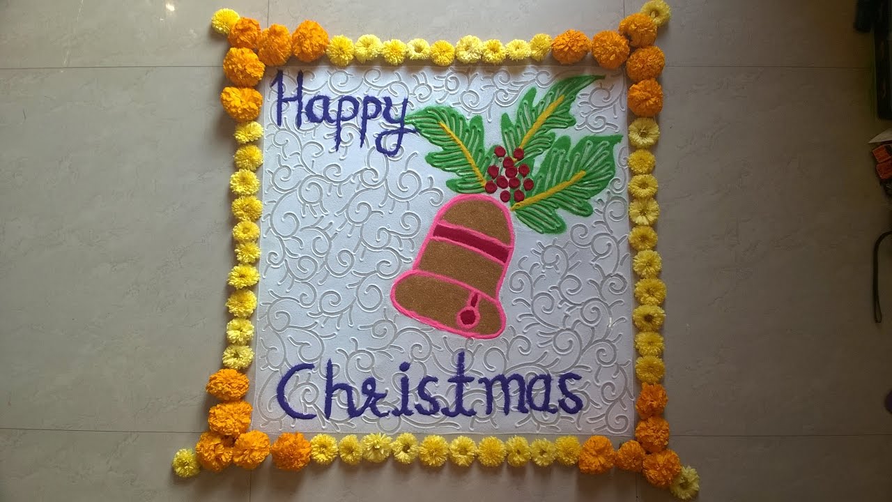 Christmas Rangoli | Christmas bell Rangoli | Merry Christmas Rangoli ...