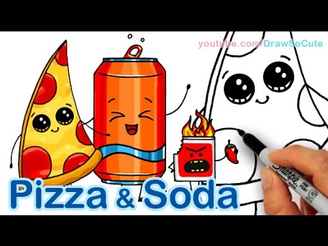 How to Draw Cute Pizza Slice & Soda Can Cute and Easy - YouTube