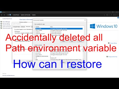 Accidentally deleted!!!  How to restore the Path environment variable Windows 10