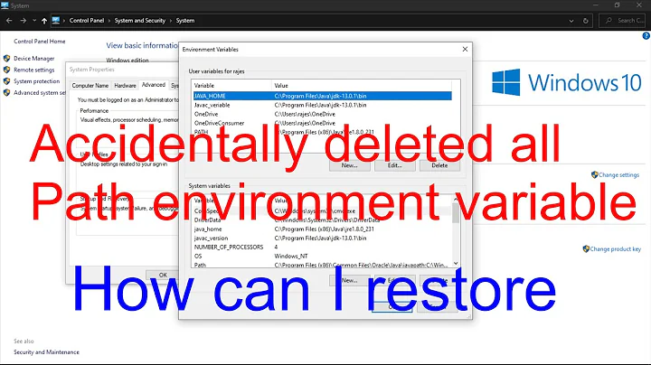 Accidentally deleted!!!  How to restore the Path environment variable Windows 10