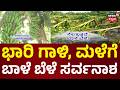 Heavy Rain Effect In Karnataka | ಭಾರೀ ಮಳೆಗೆ ನೆಲಕಚ್ಚಿದ ಬಾಳೆ ಬೆಳೆ | News18 Kannada