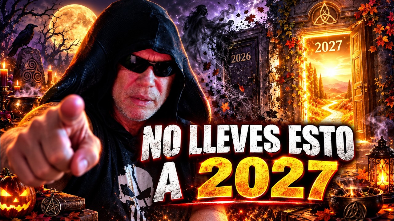 Cuaderno abierto con metas para 2027, hojas otoñales y una vela apagada junto a una ventana al atardecer