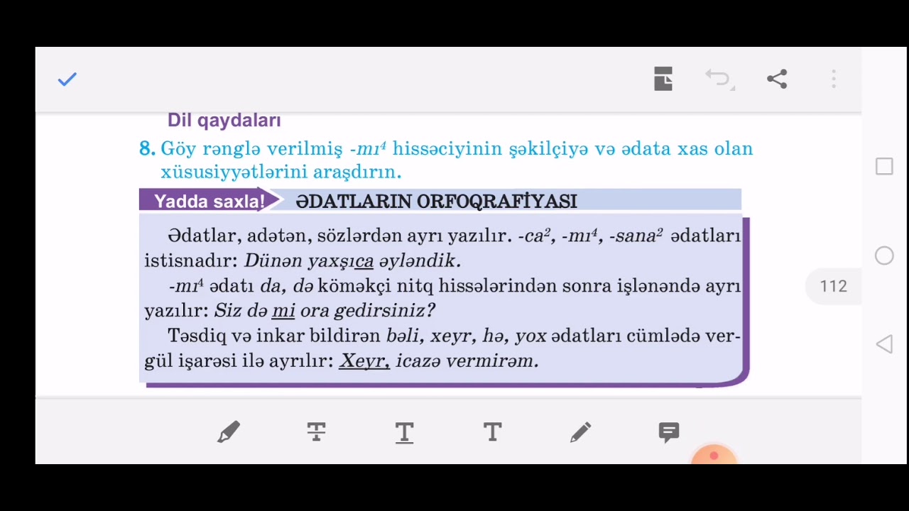 Ədatların orfoqrafiyası. Səhifə 110. Gətir oğlum gətir mətni qayda çalışmaları.