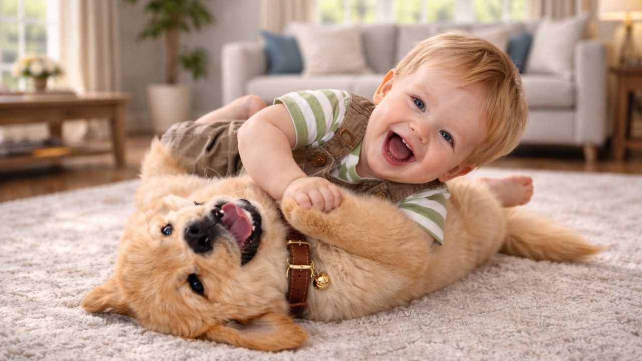 Baby And Puppy Rolling On Carpet 🐾👶 | Sweet Dog Baby Bond🥰 | Pure Happy Moments🌈🥰