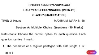 Class-7 Maths / Half Yearly Exam 2025-2026 Question Paper Term-1 For KENDRIYA VIDYALAYA Students  screenshot 5