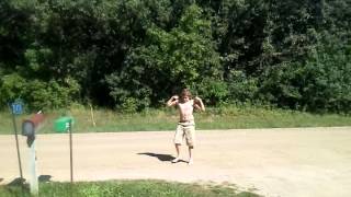 Michael directing traffic as a bodybuilder