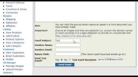 How to send email in CubeCart (Flipper Host)