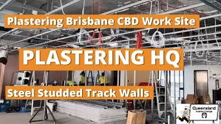 Plastering Metal Stud Frames With Drywall Contractors On Building Site -  Timelapse