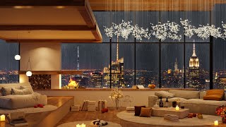 Rainy Luxury Living Room Ambience ⛈ Soft Jazz Background Music to Relaxing, Working and Studying