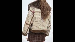 Elfsack Soft Loose Plush Lapel Letter Staff Outer Faux Leather Wool Blend Coat 25704014