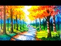 Paint An Amazing Autumn Forest with Passing Road : Easy Watercolor for Beginners