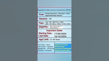 RPSC Group Instructor Online Form 2024 | Rajasthan Apprenticeship Advisor Vacancy | RPSC Surveyor