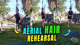 Girl Rehearsing Her Aerial Hair Suspension Routine