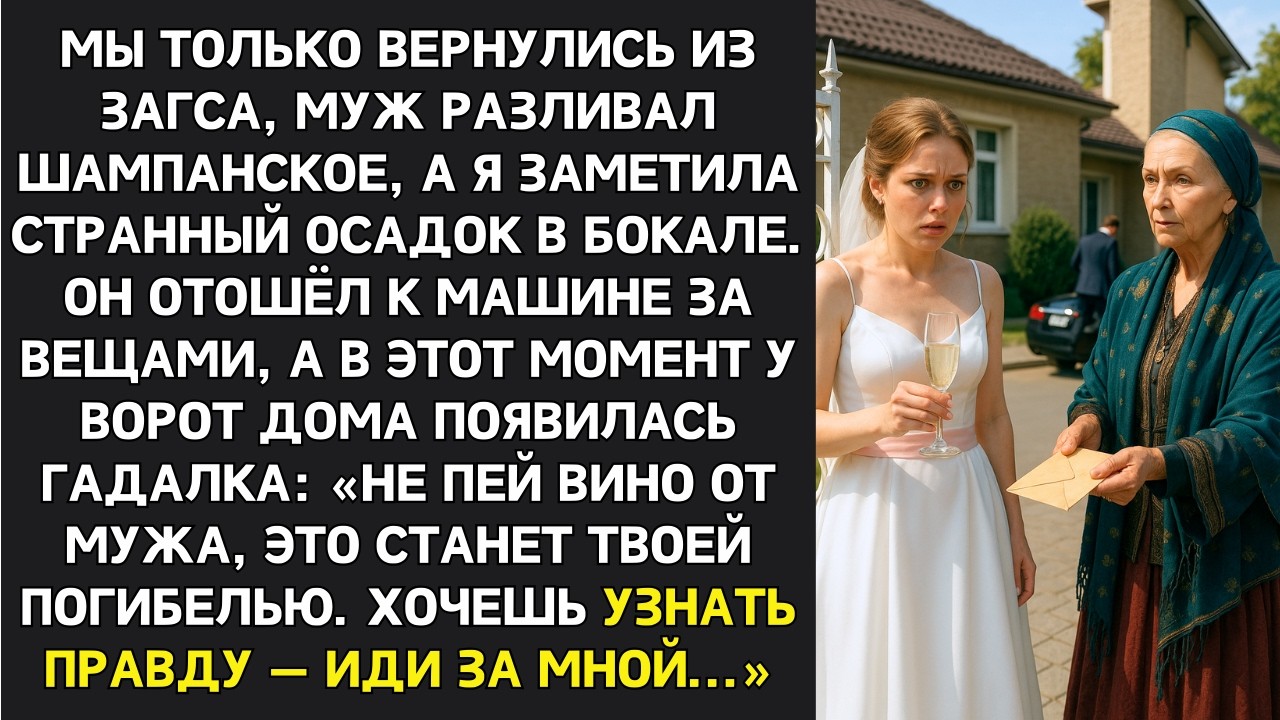 После ЗАГСа у ворот дома появилась гадалка: Не пей шампанское! Муж хочет тебя отравить ради денег!