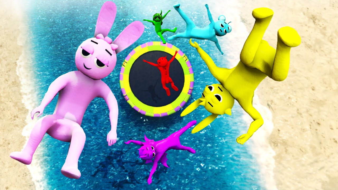 Incredibox Sprunki Group Epic Water Tampoline Ragdolls and Jumps in GTA 5