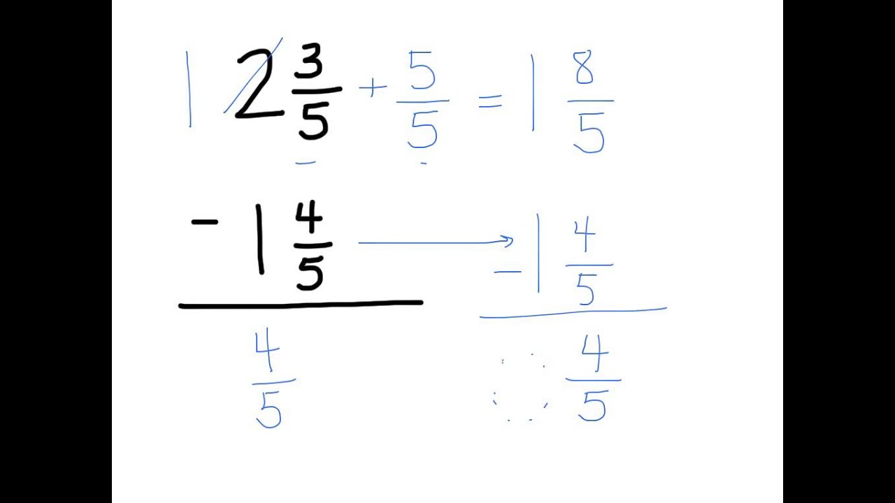 Subtracting Mixed Numbers with Common Denominators - YouTube