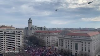 RAW VIDEO: Trump flies over thousands of supporters in Washington, DC