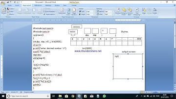 decimal to binary in c with dry run