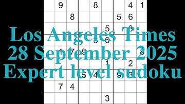 Sudoku solution – Los Angeles Times 28 September 2025 Expert level