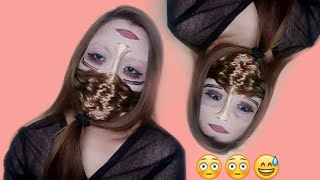 Reverse head upside down  make up tutorial with eyebags 😂