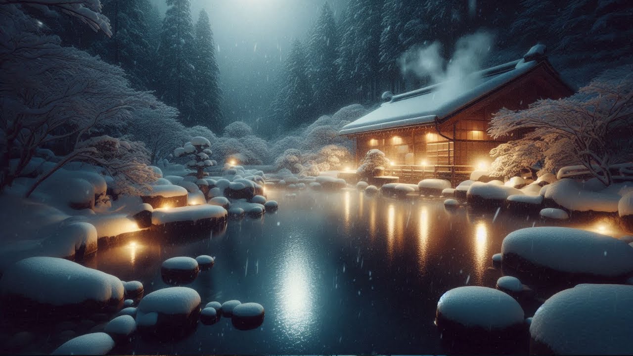 雪と湯気に包まれる露天風呂｜しんしんと静かな夜の和風BGM（10分）