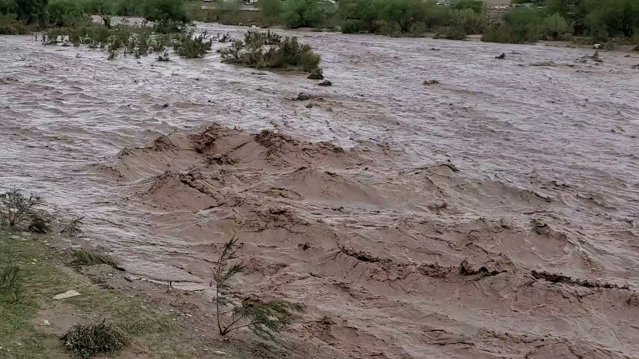 The Rillito River west of Oracle road in Tucson, Arizona. Monsoon flooding July 23rd, 2021.