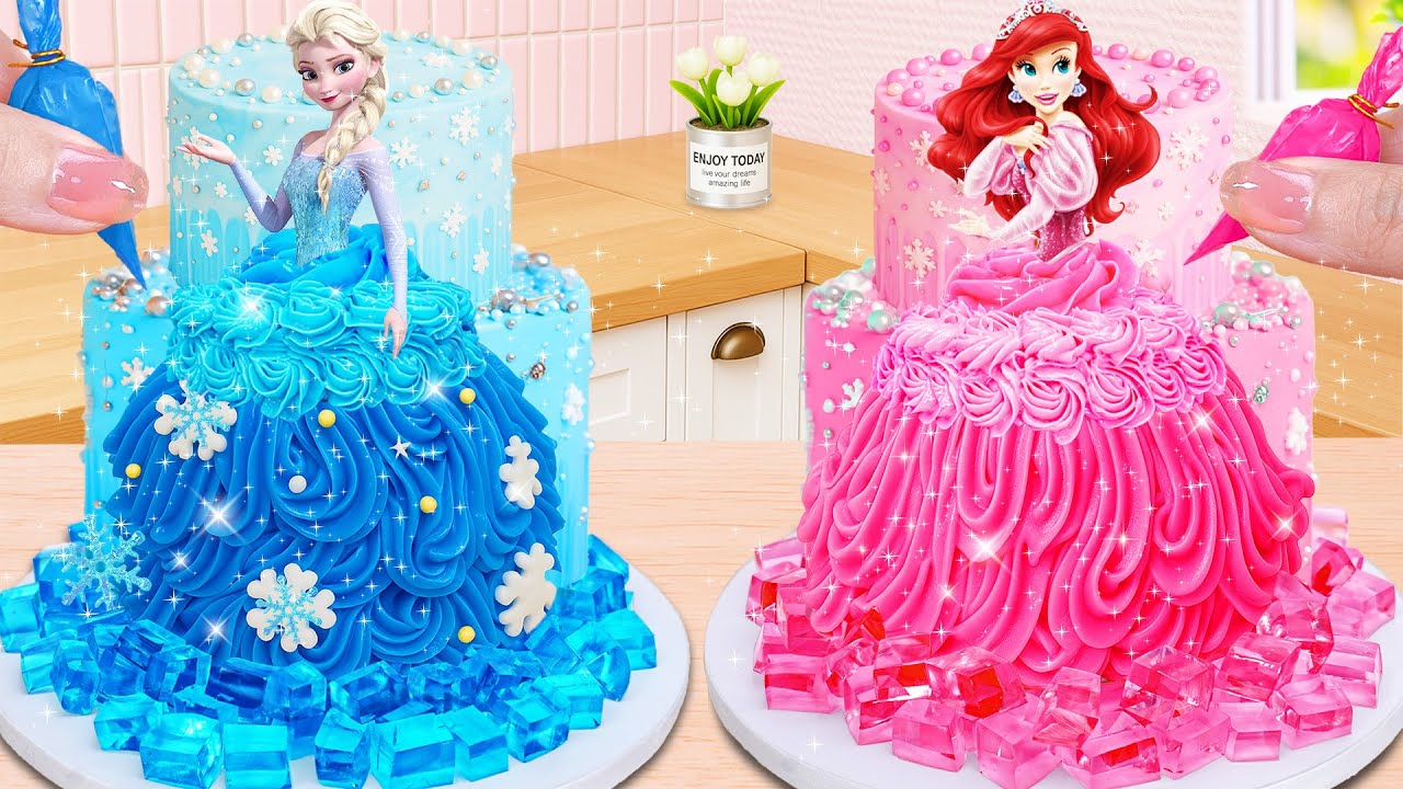 How to Make Glitter Frosting Cakes for Elsa & Ariel ✨🎂 | ASMR Princess Cake | Cute Mini Bakes
